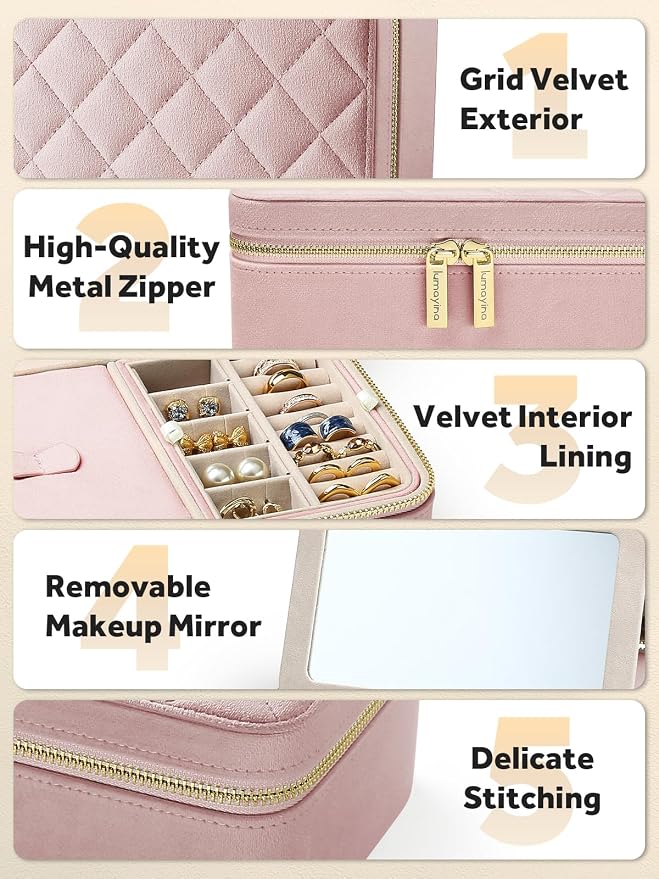 Velvet Travel Jewelry Box with Large Mirror, Double-Layer Jewelry Organizer Case - Image 5