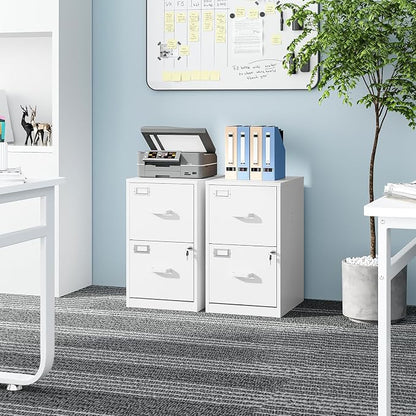 2 Drawers File Cabinet White Metal Vertical Filing Cabinets Metal Lockable - Image 2