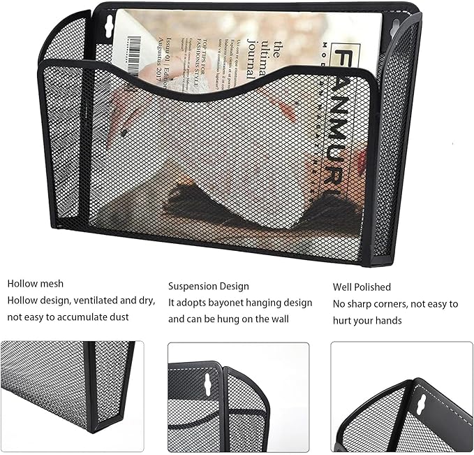 6 Pack Wall File Organizer, Mesh Hanging Metal Vertical Wall Mounted File Holder - Image 3