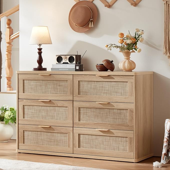 LEYAOYAO Rattan Dresser for Bedroom Set of 2, Boho 48" Wide 6 Drawer Dresser - Image 9