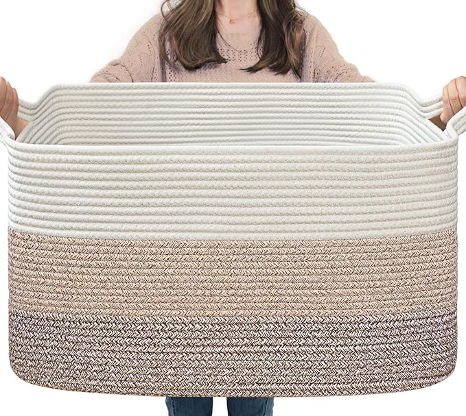 Goodpick Large Woven Storage Basket, 21.6" x 14.9" x 11.8" Rectangle Rope by Goodpick