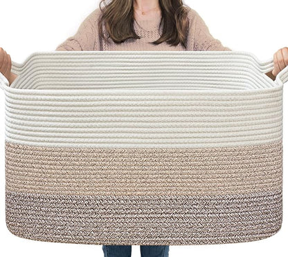 Goodpick Large Woven Storage Basket, 21.6" x 14.9" x 11.8" Rectangle Rope by Goodpick