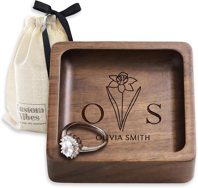 Walnut Wood Ring Holder, Engraved Jewelry Dish and Storage Tray, Personalized - Image 5
