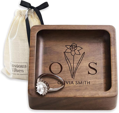 Walnut Wood Ring Holder, Engraved Jewelry Dish and Storage Tray, Personalized - Image 5