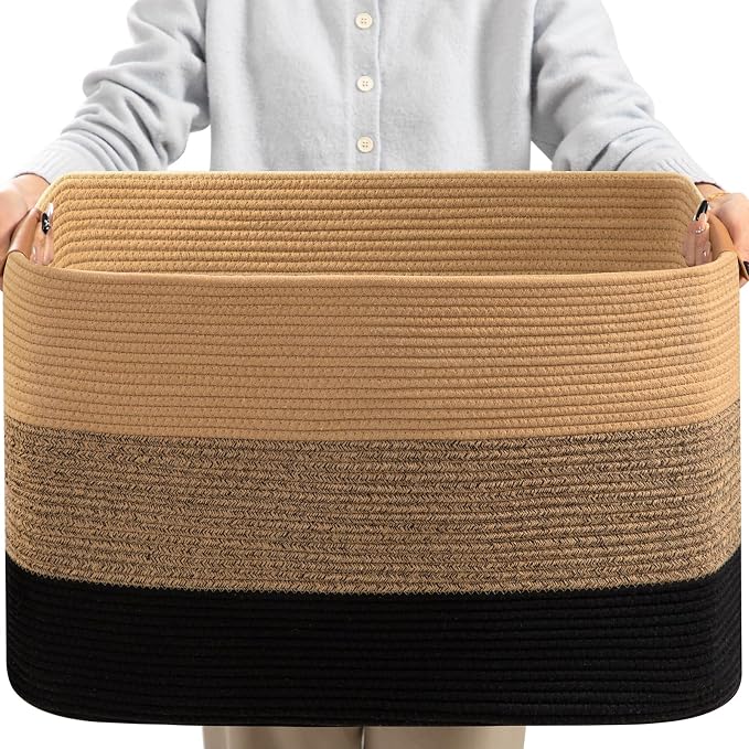 danpinera Large Woven Basket, 108L Large Blanket Basket by danpinera