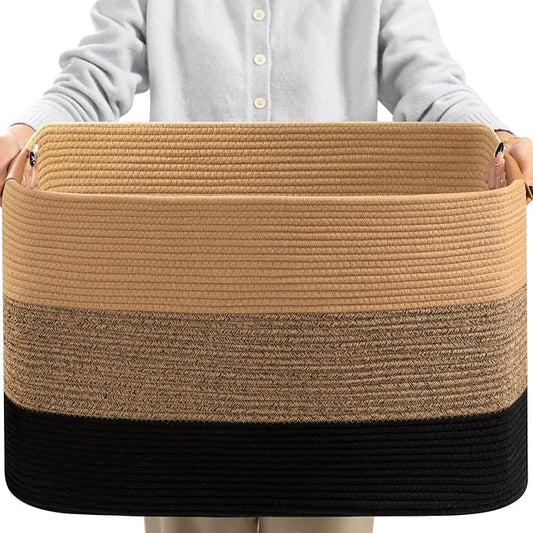 danpinera Large Woven Basket, 108L Large Blanket Basket by danpinera
