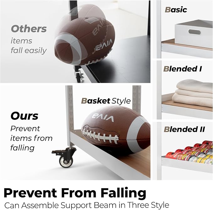 HOMEDANT House White 5-Tier Metal Boltless Rolling Cart Shelf Rack Casters - Image 9