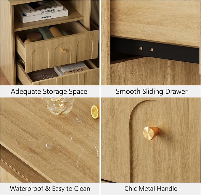 Nightstand Set of 2 with Charging Station, Mid Century Modern Nightstand with - Image 3