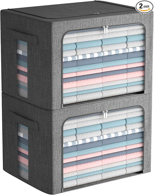 FHSQX 2 Pack Clear Window Storage Bins Large Foldable Fabric Storage Bins Boxes by FHSQX