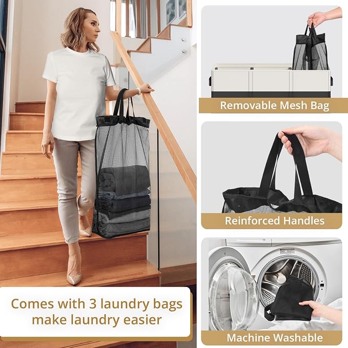 180L Laundry Hamper 3 Section, Large Laundry Basket - Image 5
