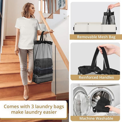 180L Laundry Hamper 3 Section, Large Laundry Basket - Image 5