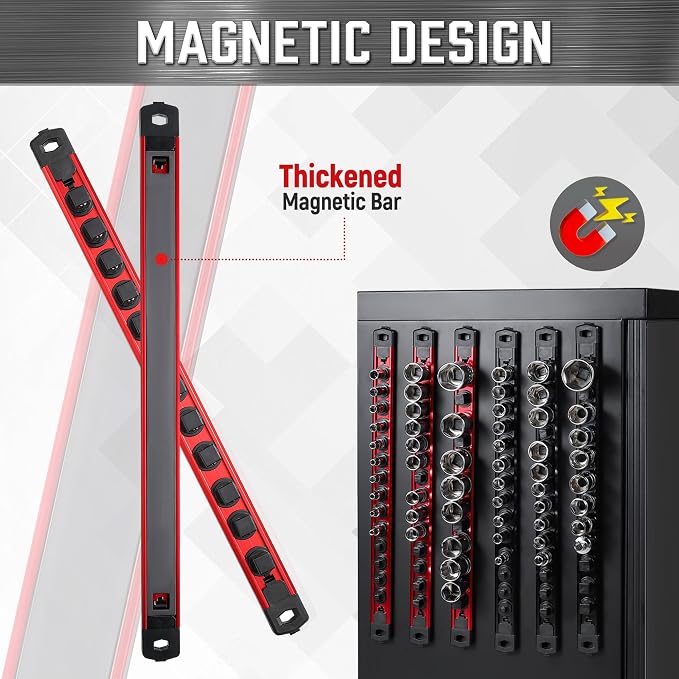 ALOANES 3-Piece Magnetic Socket Organizer, Heavy Duty Aluminum Socket Rails - Image 4