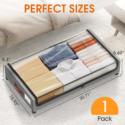 Under Bed Storage with Wheels 1Pack Underbed Storage with Clear Window&Label - Image 2