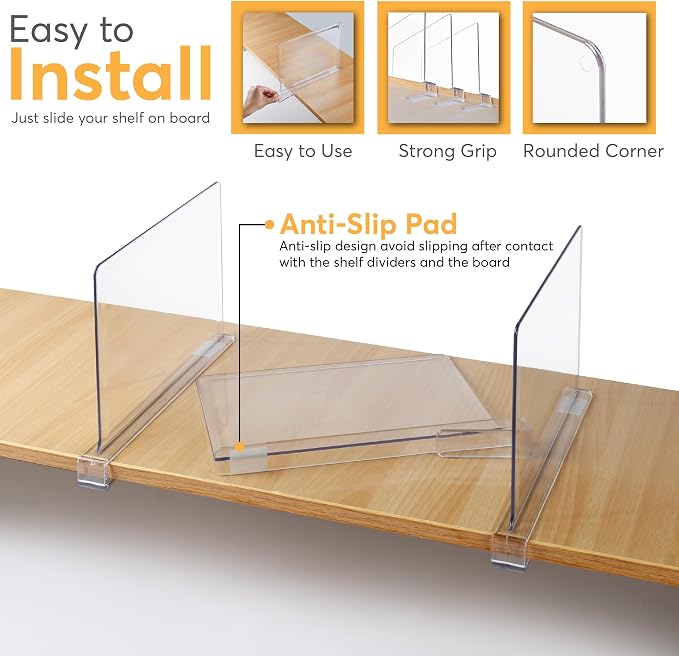 12 Pack Acrylic Shelf Dividers for Closet Organization 11x7.9 Inch – Clear - Image 3