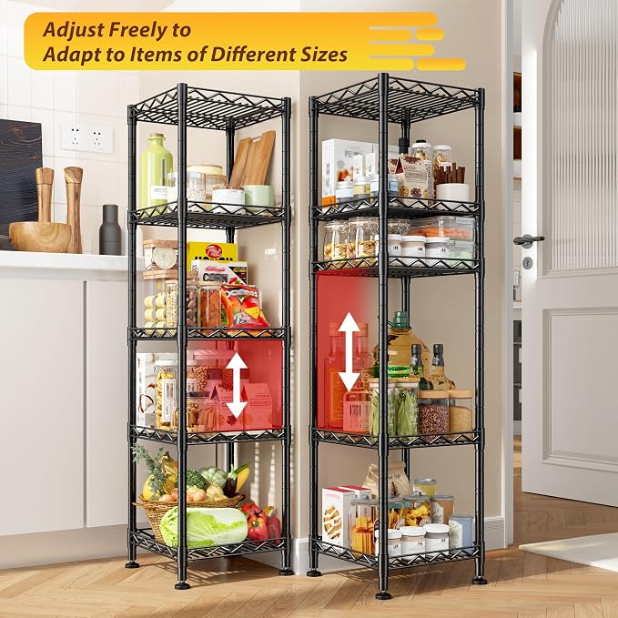 5 Tier Metal Shelving Unit Wire Shelves Storage Rack:Adjustable Storage Shelves - Image 7