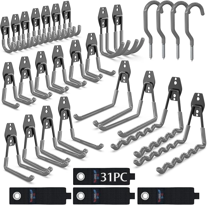 3-H Garage Wall Hooks 31 Pack, Garage Hooks Heavy Duty by 3-H