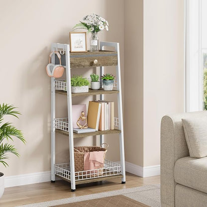 4-Tier Ladder Shelf with Drawer, Bathroom Stand Floor Storage Shelf, - Image 7