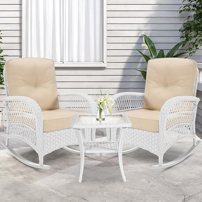 VIVIJASON 3-Piece Outdoor Conversation Bistro Set, Patio Wicker Rocking Chairs - Image 7