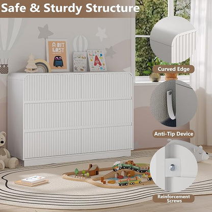 Dresser for Bedroom with 6 Drawers, Fluted Chest of Drawers with Round Curved - Image 4