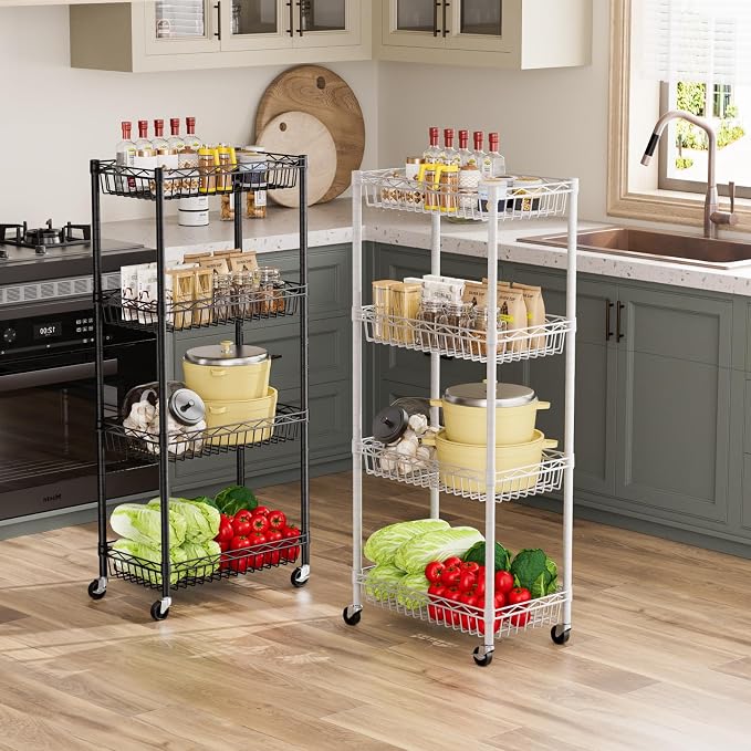 4 Tier Shelf Wire Shelving Unit Adjustable Storage Shelves Big Basket Rack - Image 7