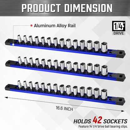 ALOANES 3-Piece Magnetic Socket Organizer, Heavy Duty Aluminum Socket Rails - Image 2