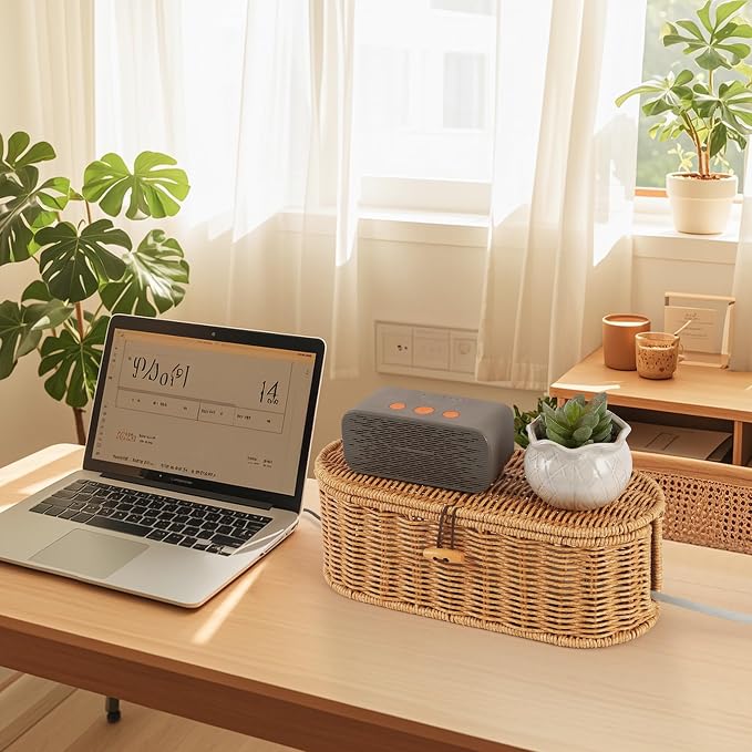Cable Management Box, Handwoven Faux Rattan Cord Organizer Box - Image 7