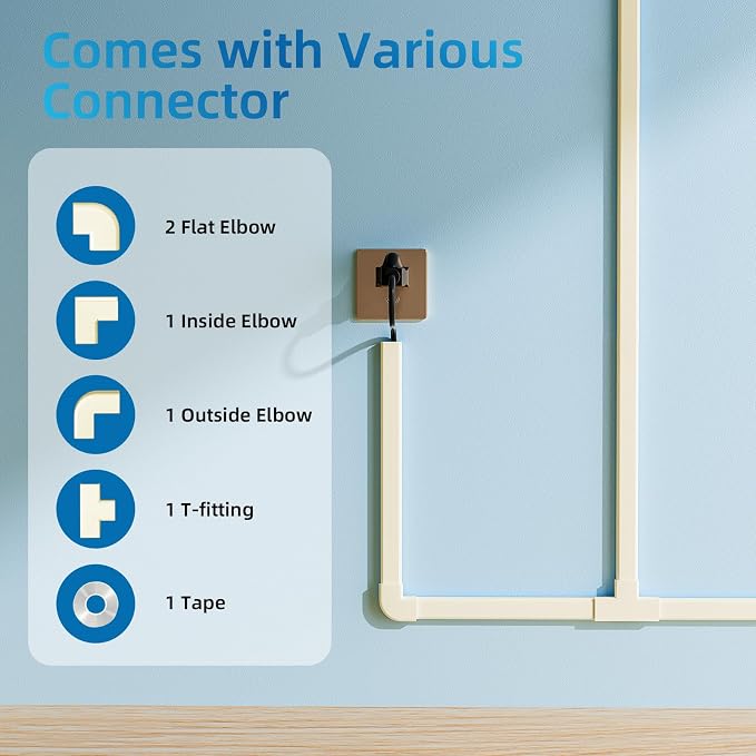 Yecaye 142in Wall Cord Hider for 2-3 Cords, On-Wall Cord Cover Channel - Image 3