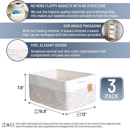 NaturalCozy Storage Baskets 16.8”x13”x7.6” Cotton Rope Woven Baskets - Image 2