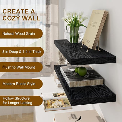 Fun Memories Rustic Black Floating Shelves 24 Inch Long, 8 Inch Deep Floating - Image 5
