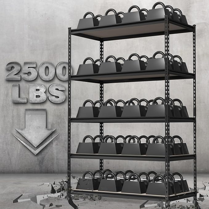 WORKPRO 5-Tier Metal Garage Shelving, 48”W x 24”D x 72”H, Adjustable Storage - Image 2