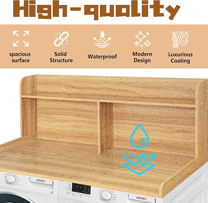 Royxen 2-Tier Washer Dryer Countertop, 19.5" H Wood Washer Dryer Topper - Image 5