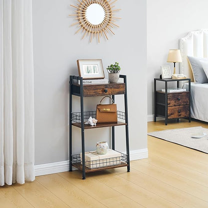 3-Tier Ladder Shelf with Drawer, Bathroom Stand Floor Storage Shelf, - Image 2