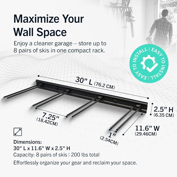 StoreYourBoard Ski Rack Wall Mount – Heavy-Duty Steel Ski Wall Mount Holds Up - Image 3
