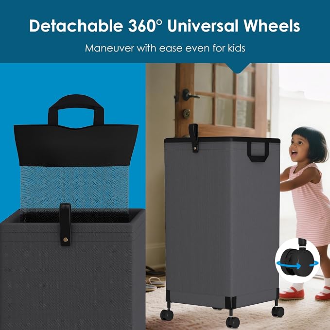Laundry Basket with Wheels 105L, Large Rolling Laundry Hamper with Removable Bag - Image 5