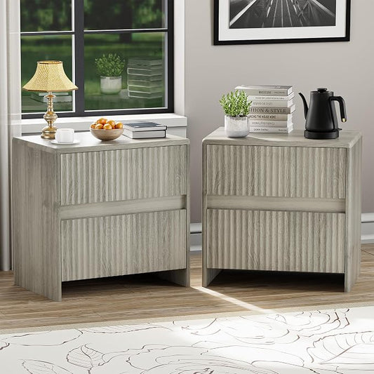 Fleuted Nightstand Set of 2, Modern Night Stand by HOCAT