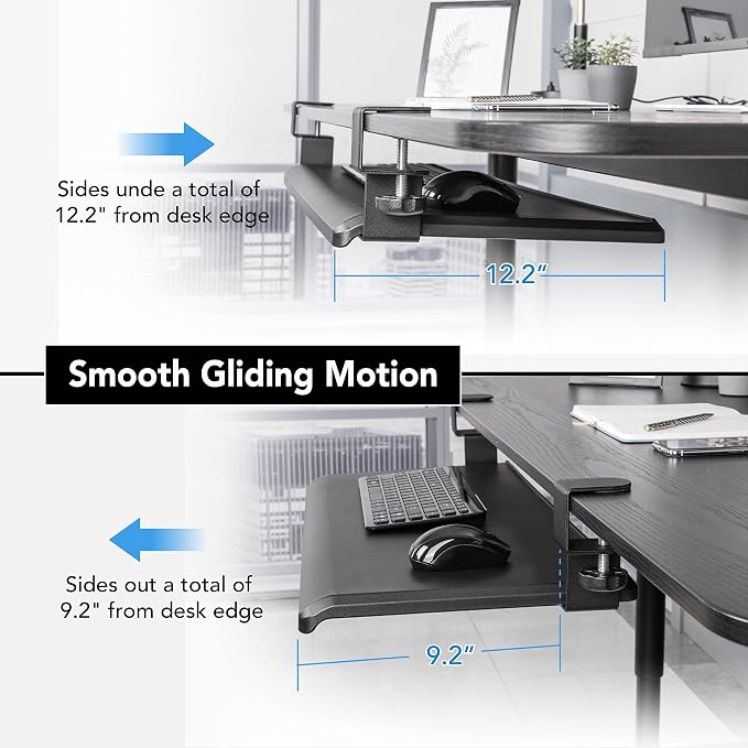 EHO Under Desk Keyboard Tray, Large 27.5" x 12.2" Slide-Out Clamp-On Drawer - Image 2