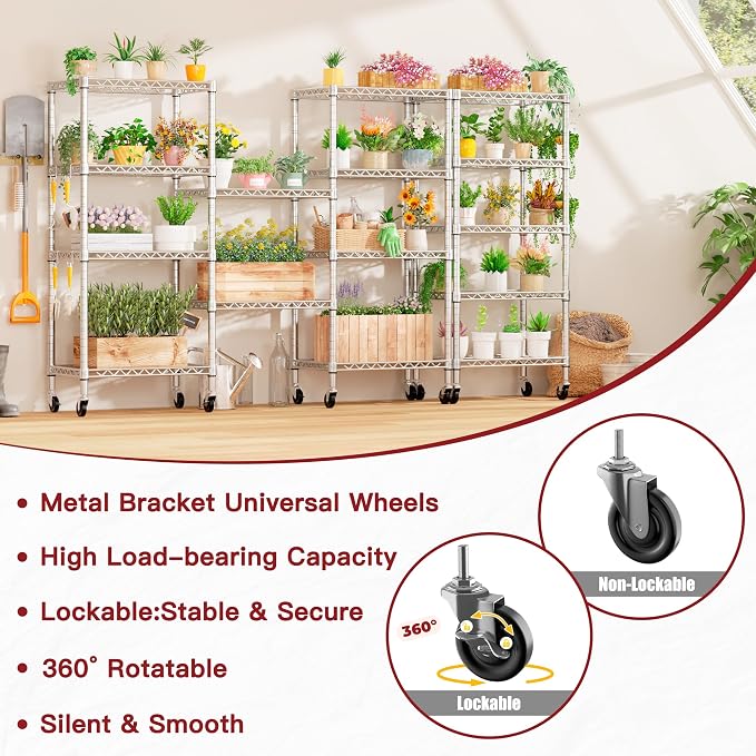PrimeZone 75" H Wire Shelving 5 Tier Slim Steel Storage Metal Shelves - Image 9
