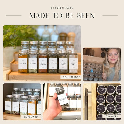 Glass Spice Jars with Labels with Metal Lids and Shakers Minimalist 36 Pack Set - Image 5
