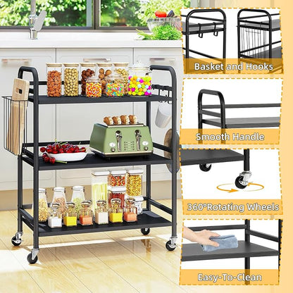 HDANI 3 Tier Metal Rolling Utility Cart, High Capacity Multi Purpose Heavy Duty - Image 9