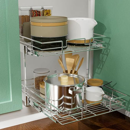 LOVMOR 2 Tier Individual Pull Out Cabinet Organizer 17" W x 21" D, Slide Out - Image 5