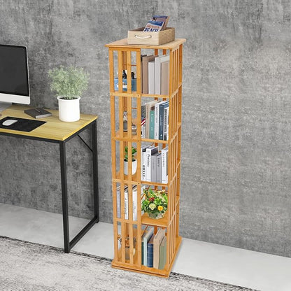 Rotating Bookshelf 5-Tier, 14.57x14.57x59.06in Floor Standing Book Storage - Image 7
