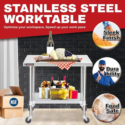 DuraSteel 30x36 NSF Stainless Steel Cart Work Table - Image 2