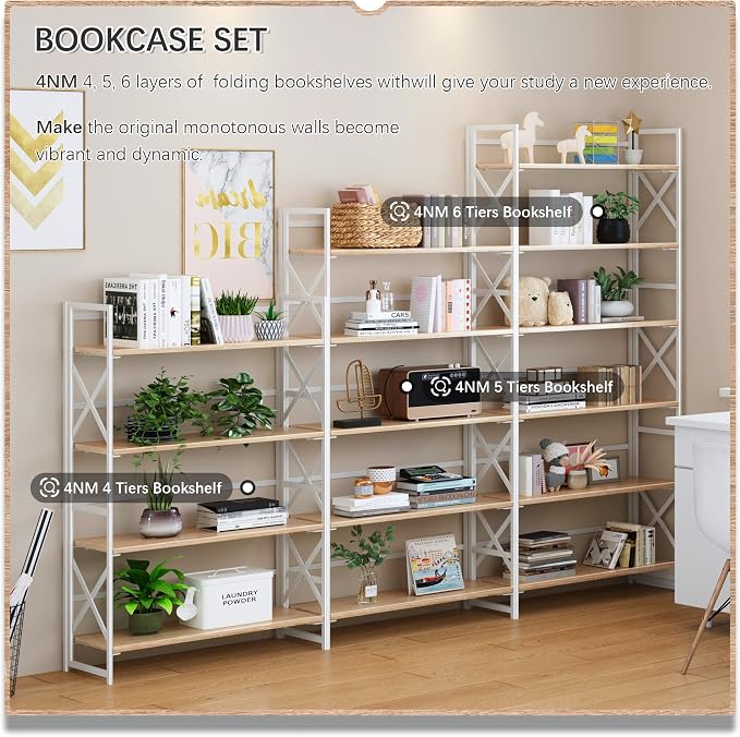4NM Extra Wide 6 Tiers No Assembly Book Shelves, 61.8" H Folding Bookshelf - Image 5