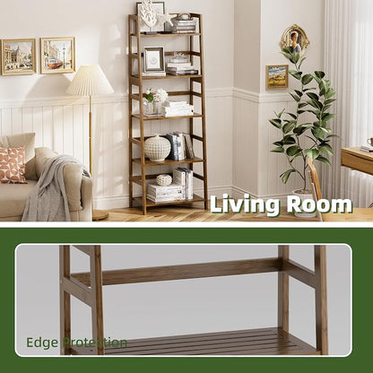 Ladder Shelf, 5-Tier Bookshelf, All Bamboo Heavy Duty Bookcase, Freestanding - Image 6