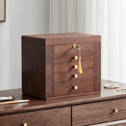 Black Walnut Wooden Jewelry Box, Wood Jewelry Organizer by Homruilink