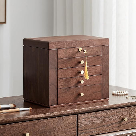 Black Walnut Wooden Jewelry Box, Wood Jewelry Organizer by Homruilink