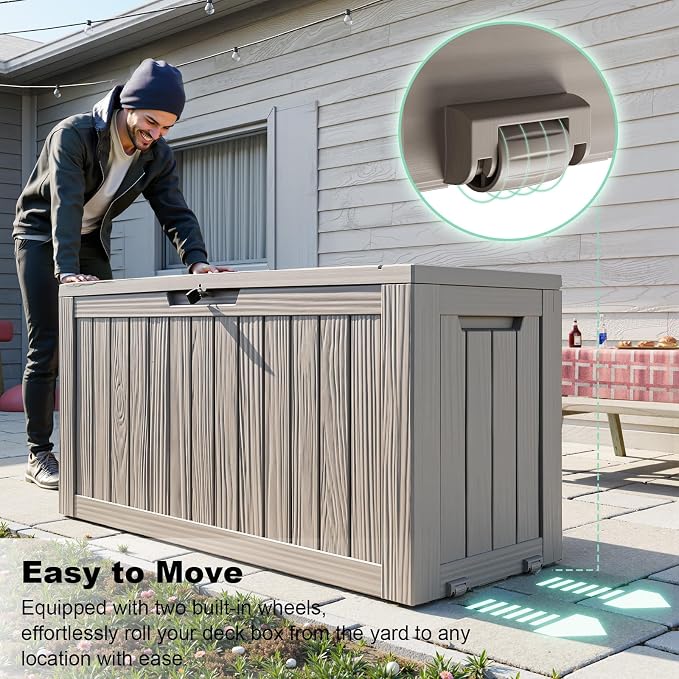 75 Gallon Outdoor Storage Box, Resin Deck Boxes Waterproof, Indoor Outdoor Bin - Image 3