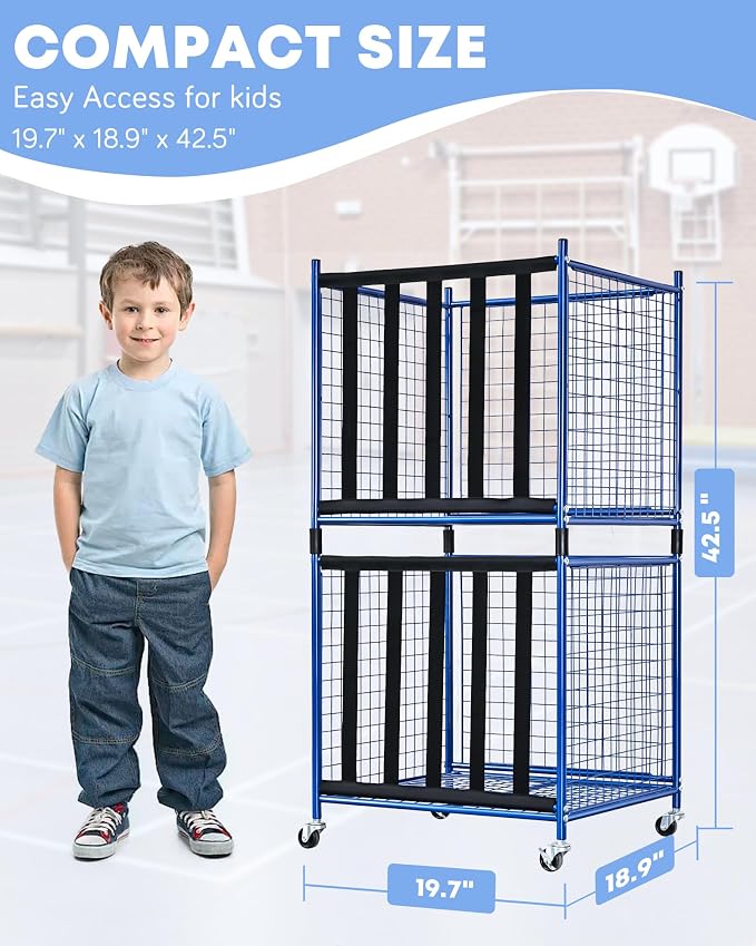 Mythinglogic Rolling Sports Ball Storage Cart, Sports Lockable Ball Storage - Image 2