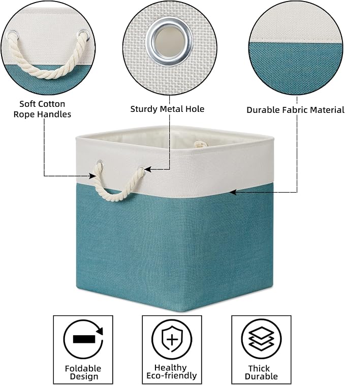 Bidtakay Fabric Baskets for Closets Shelves Lined Set of 3 Large Square - Image 5