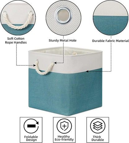 Bidtakay Fabric Baskets for Closets Shelves Lined Set of 3 Large Square - Image 5